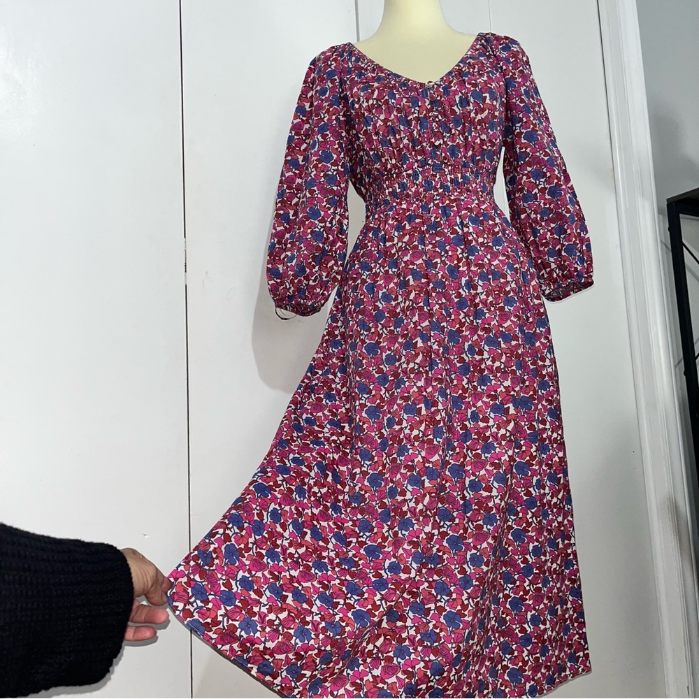 J. Crew Smocked Waist Floral Cotton Midi Dress